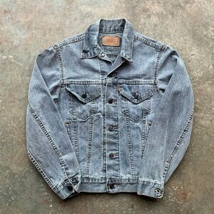 Vintage Levis Orange Tab Trucker Jacket Grey Faded Denim Made in USA 4-Pocket